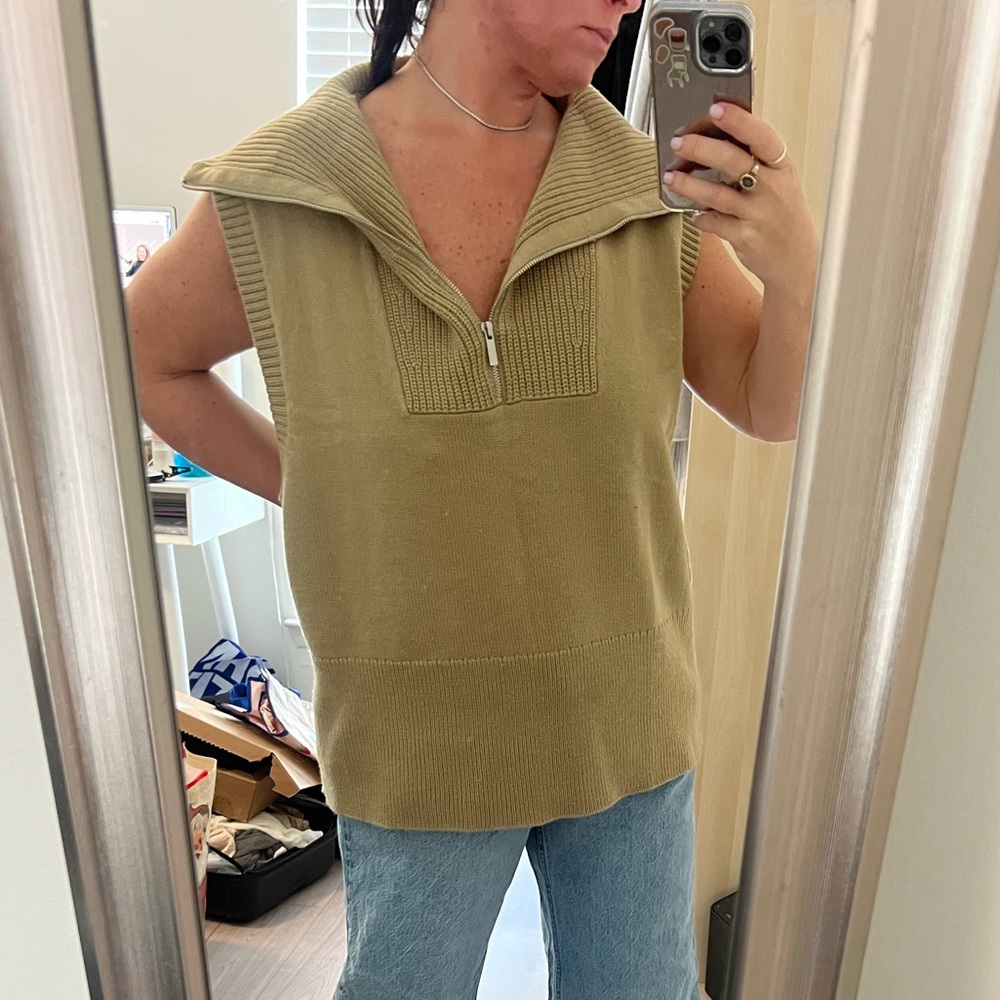 WeWoreWhat Olive Half-Zip Sweater Vest